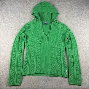 VTG Polo Jeans Co Ralph Lauren Green Cable Knit Hoodie Women's Medium Cotton Y2K